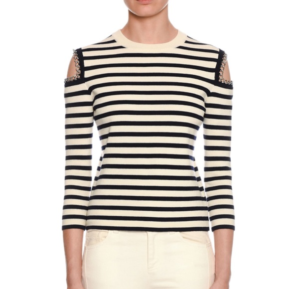 Alexander McQueen Striped Chain Cold-Shoulder Sweater - Picture 3 of 14